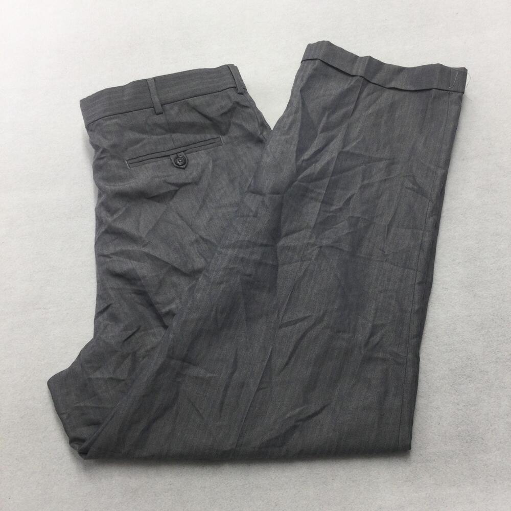Chaps Ralph Lauren Pants Mens 38x30 Gray Herringbone Pleated Dress Slacks